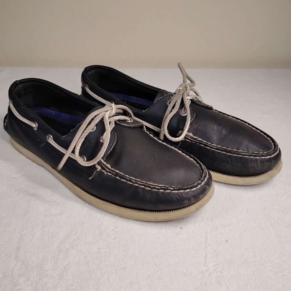 Sperry Authentic Original Top-Sider 2-Eye Men's 10 Navy Blue Leather Boat Shoes